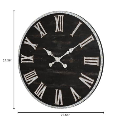 Glitzhome Oversized Rustic Farmhouse Wooden and Galvanized Decorative Large Wall Clock for Home Decor, 27.56", Black