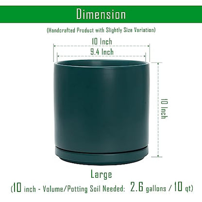 D'vine Dev 10 Inch Ceramic Planter Pot, Teal, 94-O-E-9 | Modern Cylinder Design, Drainage Hole & Saucer Included, Stable Structure, Elegant Home Accent - color: Teal, size: Large