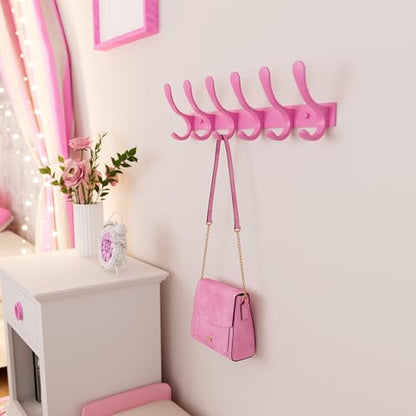SKOLOO Coat Rack Wall Mounted - 6 Hooks, Heavy Duty, Stainless Steel, Metal Wall Hangers, Sturdy Coat Hooks for Hanging Coats, Jacket, Clothes, Hat, Pink - color: Pink, size: 6 Hook(1 Pack)