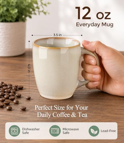 GBhome 12OZ Coffee Mugs Set of 4, Stoneware Coffee Mugs Set, Dishwasher & Microwave Safe - color: Almond Cream, size: Set of 4