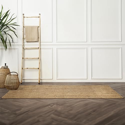 Hausattire Jute Braided Runner Rug, Natural, 2x6 ft | 100% natural jute, hand woven, reversible, boho farmhouse style, entryway/kitchen use, indoor/outdoor - color: Natural, size: 2'x6'