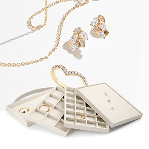 Oirlv Linen Jewelry Tray,Jewelry Drawer Organizer,Necklace Display Plate | Stackable Design, Organize and display jewelry Professionally,Premium Linen Fabric, Great for dresser or trade show displays - size: 1 Grids