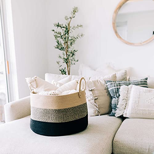 OrganiHaus Round Toy Basket & Blanket Basket, Cotton Rope 20x13" | 3-Toned Brown - Round Cotton Rope Basket, 20x13" - color: 3-toned Brown, size: Wide