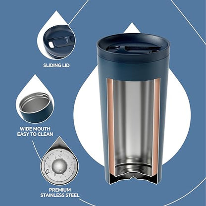 Ideus 17 oz Travel Coffee Mug, Double Wall Vacuum Stainless Steel Insulated Coffee Tumbler With Lid, Splash-Proof & Cup Holder Friendly, Keeps Drinks Hot/Cold, Dishwasher Safe, Navy - color: Midnight Blue