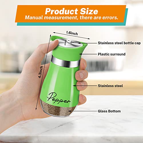 Salt and Pepper Shakers - 4 oz Green Glass Set with Stainless Steel Lids | Refillable Glass Shakers with Stainless Steel Lids Suit Cooking, Dining, RV Trips, Camping and BBQs; 4 oz Capacity Each. - color: Green