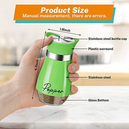 Salt and Pepper Shakers - 4 oz Green Glass Set with Stainless Steel Lids | Refillable Glass Shakers with Stainless Steel Lids Suit Cooking, Dining, RV Trips, Camping and BBQs; 4 oz Capacity Each. - color: Green