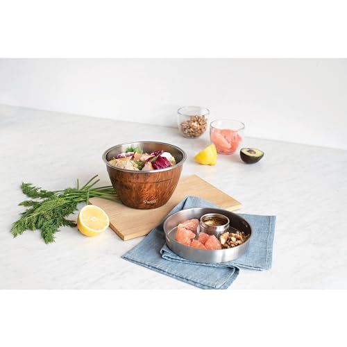 S’well Stainless Steel Salad Bowl Kit, Teakwood Finish, Includes 2oz Condiment Container and Removable Tray, Leak-Proof and Easy to Clean, Dishwasher Safe, 64oz (Pack of 8) - color: Teakwood, size: 64oz (Pack of 8)