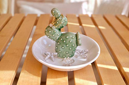 PUDDING CABIN Cactus Gifts for Women Cactus Ring Holder Dish Birthday Gifts for Women Girls Friends, Cactus Decor for Bathroom Nighstand, Wedding Valentine's Day Xmas Gifts Mothers Day Gifs - style: Green Cactus