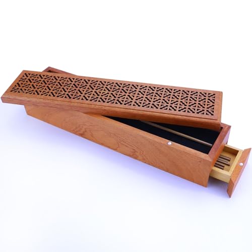 Wooden Incense Burner with Storage Drawer and Magnetic Switch,Insence-Stick Holder Ash Catcher for Meditation/Yoga Room/Bedroom/studyroom/Office