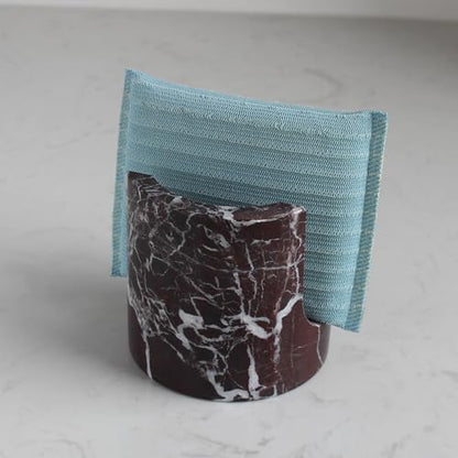Natural Marble Travertine Sponge Holder for Kitchen Counter, Drying Rack, Sponge Caddy for Sink Organizer - Rosa Levanto Marble - color: Rosa Levanto Marble