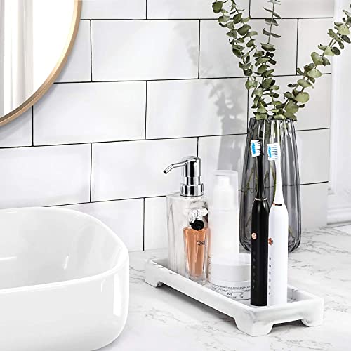 Luxspire Marble Tray for Soap Dispenser Perfume Jewelry, S, Gravel White | 11 x 4 inch, non-slip waterproof resin, easy wipe clean, fits bath kitchen vanity, holds jewelry toiletries soap - color: D - Gravel White, style: Small