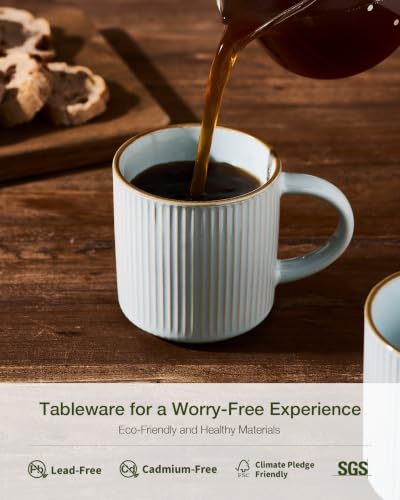 famiware Coffee Mug Set of 4, Star 12 oz Ceramic Mugs Cups Set with Handle | Stoneware Stackable Catering Cup for Coffee, Tea, Cappuccino, Latte, Microwave & Dishwasher Safe, Light Blue - color: Star-Light Blue, size: 4 Count (Pack of 1)
