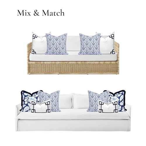 Hofdeco Premium Coastal Patio Indoor Outdoor Throw Pillow Cover Only, 20"x20" Water Repellent for Backyard, Couch, Navy Blue Print Geometric Leafs - color: Navy Blue Geometric Leafs 20"x20"