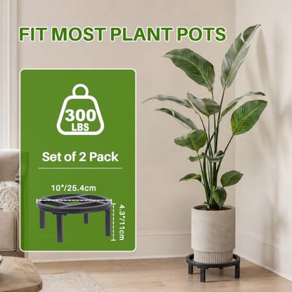 Metal Plant Stand Indoor & Outdoor Flower Pot Holder, Black 10" - 2PCS | Indoor & outdoor usable ; Heavy duty load bearing：Up to 300 Lbs ; Ultra Stable, Not Wobbing - size: 10"-2PCS