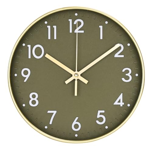 Wall Clock Silent Modern Round Decor Clock Non-Ticking Battery Operated Stereoscopic Dial Analog Wall Clocks for Living Room/Bedroom/Office/Kitchen (Olive Green, 10 inch) - color: Olive Green, size: 10 inch