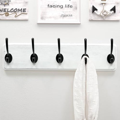 Coat Rack Wall: Patented, Heavy-Duty, 5-Double-Hooks Wooden Wall Mounted Coat Rack Coat Hanger Hook Rail for Winter Coats Hat Jacket Clothing, White & Black, Pack of 2 - color: White & Black, size: L=17.4" (2pcs)