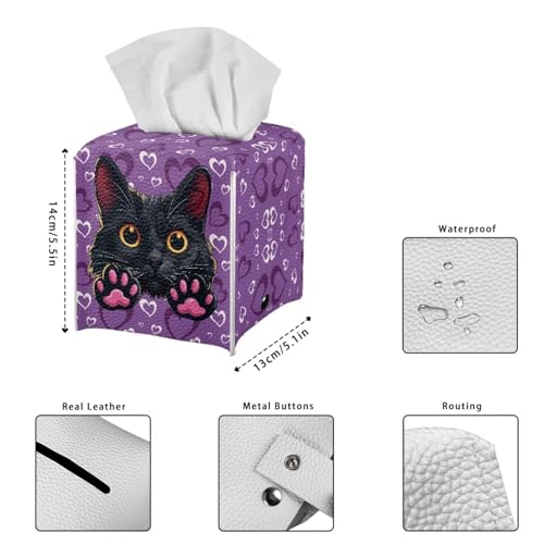 Cat Heart Tissue Box Covers Leather PU Facial Paper Organizers Dispenser Foldable Square Facial Tissue Case for Tabletop Bathroom Night Stand - color: Cat Heart