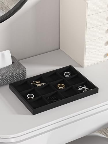 Drawer Jewelry Organizers And Storage,Velvet Bracelet And Ring Display Small Tray,Dresser Jewelry Drawer Organizer Inserts Containers,Earring And Necklace Holder Box (Black 12 Grids) - style: Black 12 Grids