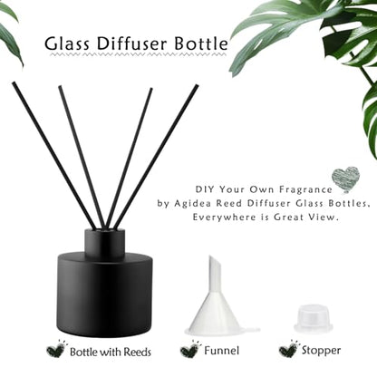4PCS 100ML Glass Diffuser Bottles Black, Refillable Empty Perfume Fragrance Reed Bottles with 20pcs Reeds Sticks & Caps & Funnel, Diffuser Jars for DIY Fragrance Oil Wedding Party Decoration Gift