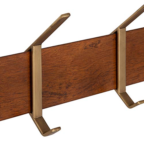 Kate and Laurel Rossmore Modern 5 Hook Shelf, Walnut and Gold, Mid-Century Coat Rack - color: Walnut Brown/Gold