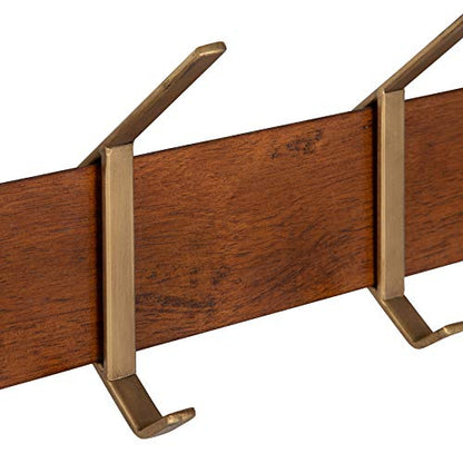 Kate and Laurel Rossmore Modern 5 Hook Shelf, Walnut and Gold, Mid-Century Coat Rack - color: Walnut Brown/Gold
