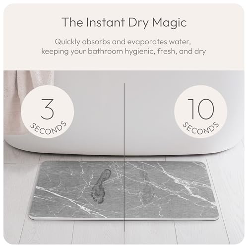 Stone Bath Mat Quick-Dry Absorbing Diatomaceous Earth Bath Mat | 2 Stone Mats - Large & Small Mat for Bathroom | Anti-Slip Diatomaceous Bathmat 100% Natural Bathroom Rug Stones (Gray Marble)