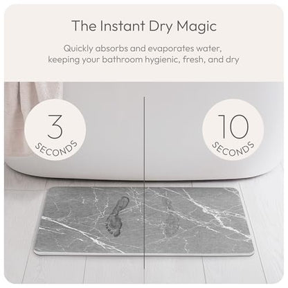 Stone Bath Mat Quick-Dry Absorbing Diatomaceous Earth Bath Mat | 2 Stone Mats - Large & Small Mat for Bathroom | Anti-Slip Diatomaceous Bathmat 100% Natural Bathroom Rug Stones (Gray Marble)