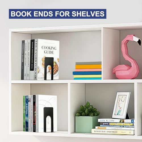Book Ends for Shelves, 4 Pack Metal Bookends, Compact Book Stopper for Small Books, CDs, Vinyl Records, Desk & Classroom Organizer, 3.9x2.8x5.2 Inch, Gift for Book Lovers