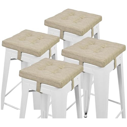 baibu 12 Inches Memory Foam Square Seat Cushion Set of 4, Dual-Layer Design Bar Stool Square Seat Cushion with Ties - 4 Pads Only, Beige (12'' (30CM)) - color: Beige, size: 12x12x1.5 Inch (Pack of 4)
