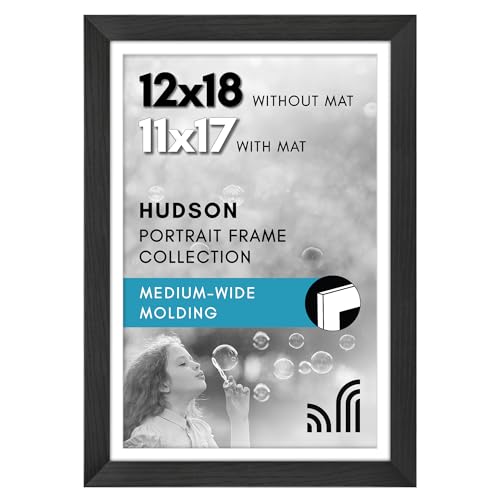 Americanflat 12x18 Poster Frame - Matted to 11x17 - Black | Engineered Wood construction, Shatter-resistant glass, hangs vertical or horizontal, sawtooth hangers included - color: Black, size: 12X18