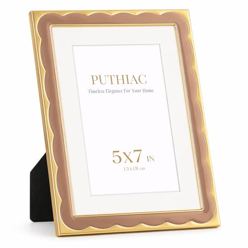 5x7 Scalloped Enamel Picture Frame, Gold Edge, Dusty Mauve | Aluminum Alloy Frame, Enamel Inlay, Tempered Glass, 4x6 Mat, Wall or Tabletop Display for Shelves, Portraits, Art Prints - color: Dusty Mauve, size: 5x7