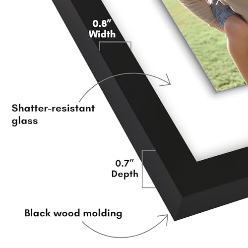 Americanflat 8.5x11 Floating Picture Frame with Polished Crystal-Clear Glass - Use as 5x7 Picture Frame or Display 4x6 Photo - Signature Float Collection - Photo Frames for Wall Display - Black