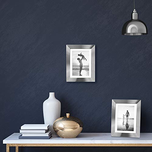 Americanflat 5x7 Picture Frame with Polished Clear Glass - Set of 2 - Use as 4x6 Frame with Mat or Display 5x7 Photo Without Mat - Signature Collection - Photo Frames for Tabletop or Wall - Silver | Engineered Wood construction, wall or tabletop display w