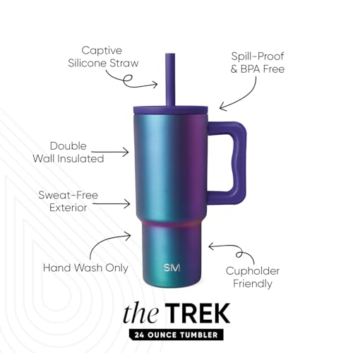 Simple Modern Kids 24 oz Tumbler with Handle and Silicone Straw Lid | Spill Proof and Leak Resistant | Reusable Stainless Steel Bottle | Gift for Kids Boys Girls | Trek Collection | Prism | Trek Kids Water Bottle, Toddler Cup | Insulated Stainless Steel,