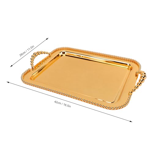 Asixxsix Metal Serving Tray, 16.5 x 11.0 inch Rectangular Stainless Steel Food Serving Tray European Retro Style Mirror Coffee Table Dessert Platter for Buffet Wedding Party (Gold) - color: Gold