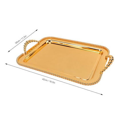 Asixxsix Metal Serving Tray, 16.5 x 11.0 inch Rectangular Stainless Steel Food Serving Tray European Retro Style Mirror Coffee Table Dessert Platter for Buffet Wedding Party (Gold) - color: Gold