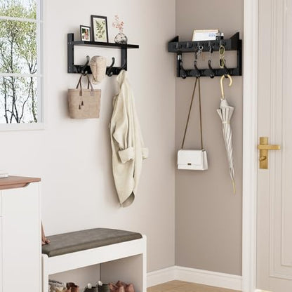 Evermagin 35" Coat Rack Wall Mount with Shelf & 13 Hooks, Entryway, Black | Wooden Wall Mounted Coat and Key Rack with Hooks, Key Hanger with Mail Holder for Living Room, Mudroom, Bedroom - color: Black, size: 35 inch