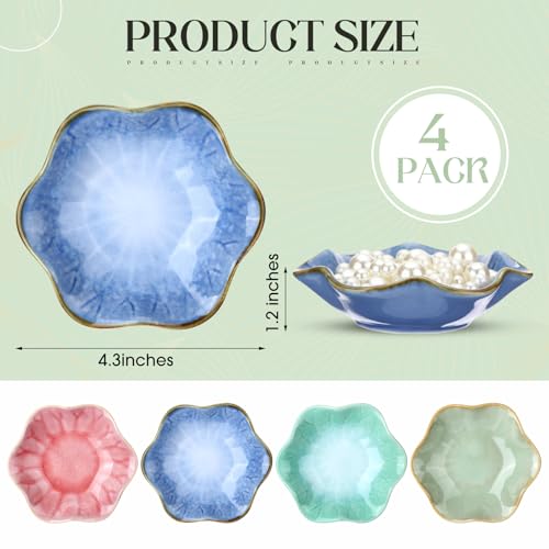 4 Pack Small Jewelry Dish Ceramic Trinket Holder Tray for Rings Earrings Key Bowl Women Mother's Day Wedding Gift (Pink,Blue,Cyan,Green) - color: Pink,Blue,Cyan,Green, style: Ceramic