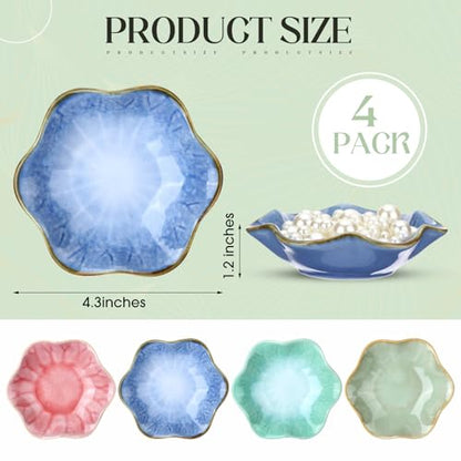 4 Pack Small Jewelry Dish Ceramic Trinket Holder Tray for Rings Earrings Key Bowl Women Mother's Day Wedding Gift (Pink,Blue,Cyan,Green) - color: Pink,Blue,Cyan,Green, style: Ceramic