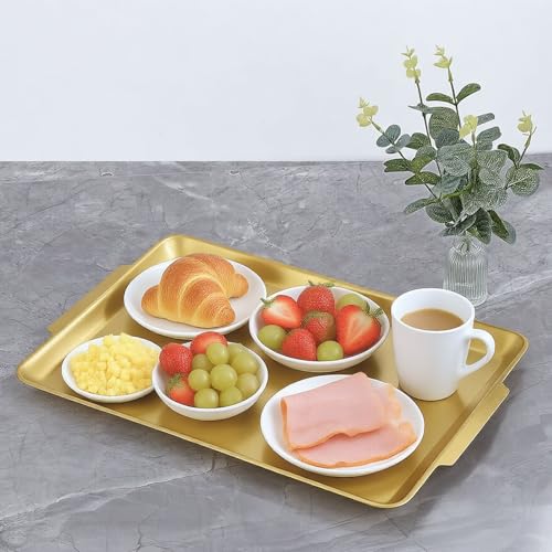 16.3" x 11" Large Serving Platters, Stainless Steel Heavy-Duty Large Serving Trays, Gold Rectangular Plates for Food, Fruit, Party, Wedding, Christmas, Chip and Scratch Resistant - color: Gold-40x28cm