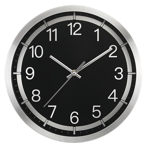Silent Wall Clock Battery Operated,Modern Metal Wall Clock Decorative for Living Room/Kitchen/Home/Office/School,12 inch - color: Black