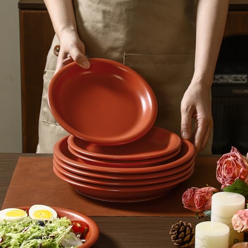 GZG 8 Inch Ceramic Dinner Salad Plates, Terracotta Blush, Set of 4 | Rustic Matte Glaze Stoneware Dinnerware, Microwave & Dishwasher Safe, For Salad, Dessert, Appetizer, Everyday Use - color: Terracotta Blush, size: 4 pcs Salad Plate Set