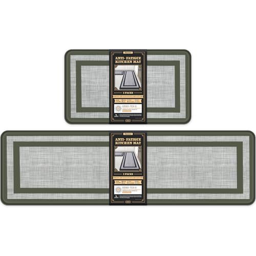 Mattitude Kitchen Mats Set of 2,Cushioned Anti-Fatigue Non-Skid Rug Sets | Ergonomic Comfort PVC Kitchen Mats for Floor,Soft Standing Mat for Kitchen,Floor,Office,Sink,Laundry, Green Frame - color: Green Frame, size: 17.3" x 59 "+ 17.3" x 29 "--0.47 inche