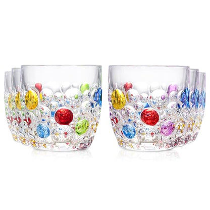 Handmade Crystal Water Glasses, So Cute, Colored Beaded, Set of 6, Bubble Design, 11oz Modern Hobnail Drinking Glasses, for Water,Whiskey, Wine, Beer,Juice,Cocktail,Coffee, Champagne, Gift