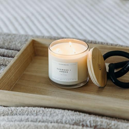 Oakmoss & Amber 3 Wick Scented Candle - 43 Hour Burn | Made in the USA Luxury Clean Soy Wax Candles - Long Lasting Large Glass Jar Candle for Home - 3 Wicks - 14.9oz - color: Oakmoss + Amber