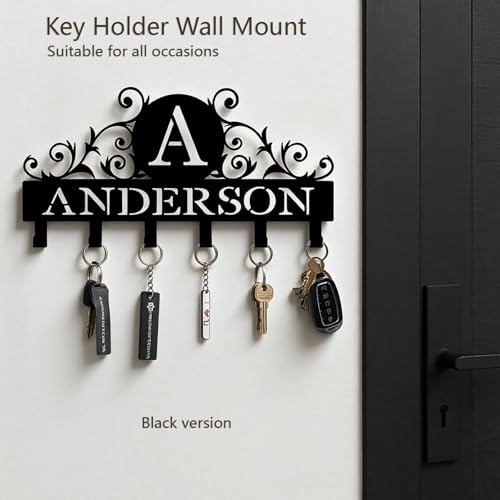 Key Holder Wall Mount with Personalized Name, Custom Metal Wall Key Holder, 6-12 Multi-Purpose Hooks for Keys, Leash & More - color: Vines
