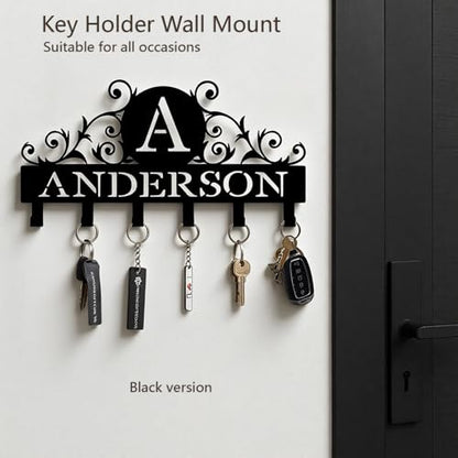 Key Holder Wall Mount with Personalized Name, Custom Metal Wall Key Holder, 6-12 Multi-Purpose Hooks for Keys, Leash & More - color: Vines