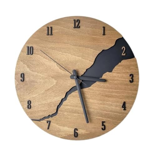 12Inch Simple Cracked Wooden Wall Clock - Silent Non-Ticking Large Wall Clock Creative Decor for Living Room Office (D) - color: D