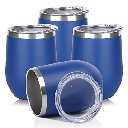 DOMICARE Stainless Steel Wine Tumbler Bulk with Lid, Personalized Insulated Tumblers Set, 12oz Travel Coffee Cups Pack of 4, Dark Blue - color: Dark Blue, size: 4 Count (Pack of 1)