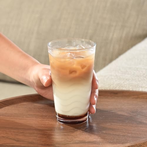 ALINK 16 oz Vintage Drinking Glasses, Set of 6 Wave Line Highball Glass Cups Bar Glasses, Clear Heavy Base Stemmed Water Glasses for Beer, Iced Coffee, Cocktail, Wine, Iced Tea, Dishwasher Safe - style: Wave Design